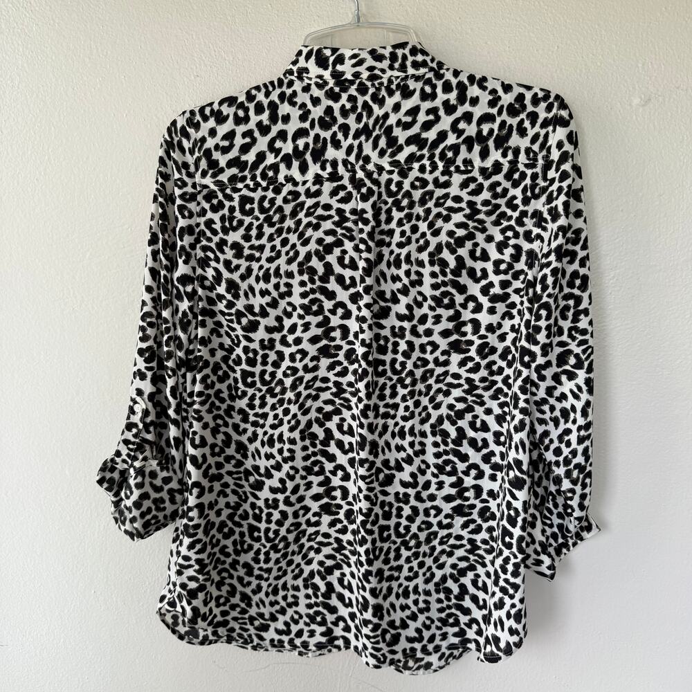 Talbots Size L Animal Print Buttondown Blouse Rol… - image 6